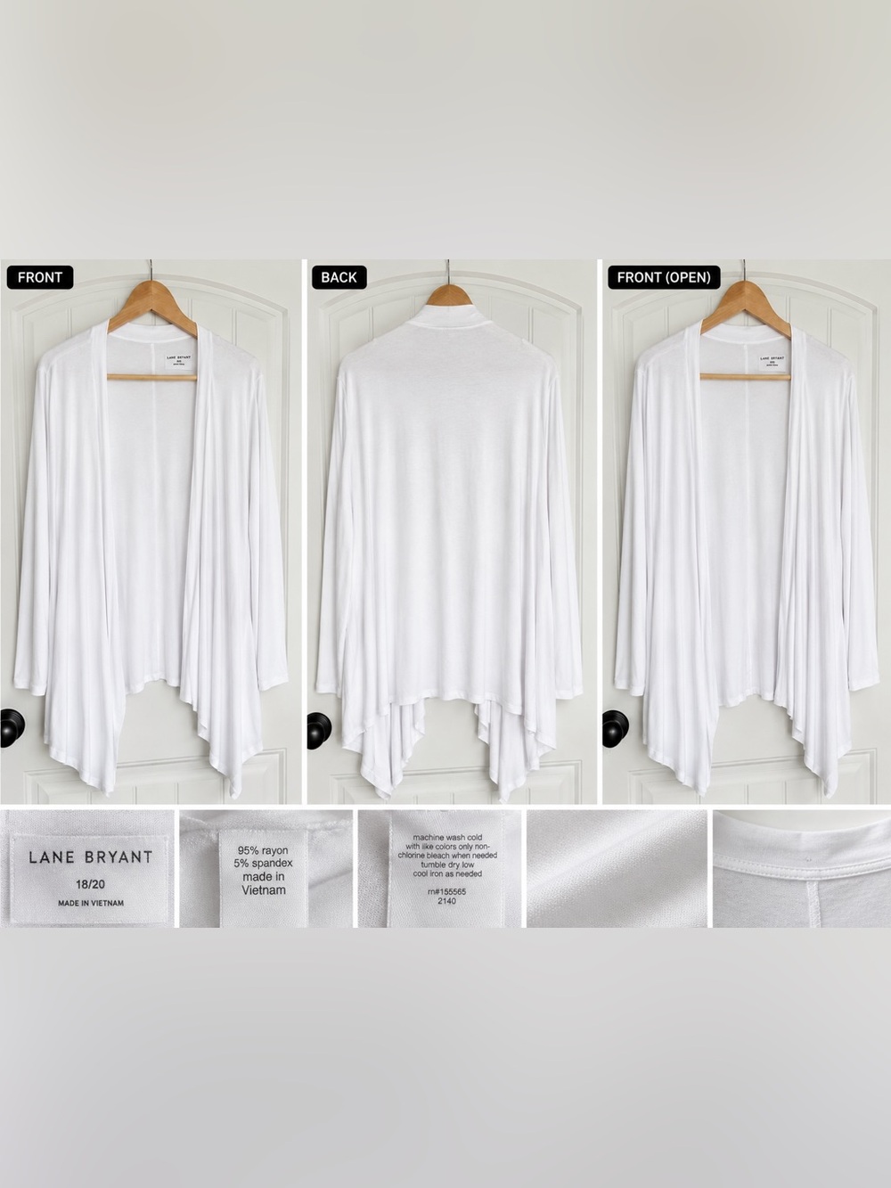 Lane Bryant NWT White Open Front Drape Cardigan Size 18/20 Lightweight Stretch